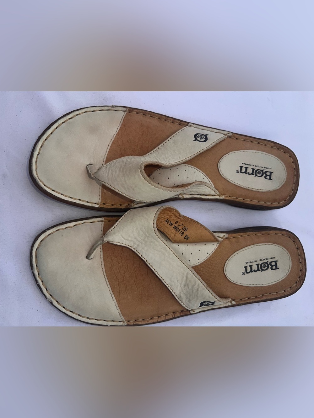 Women's Cream Leather Thong Sandals - Comfortable Everyday Style